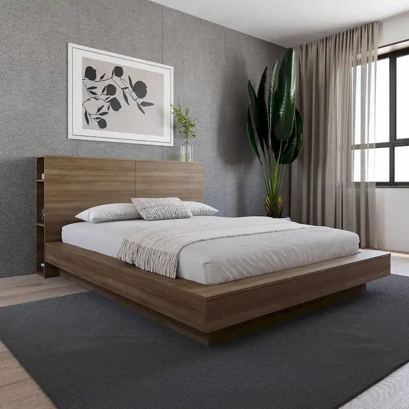 Modern Storage Headboard with Side Shelves