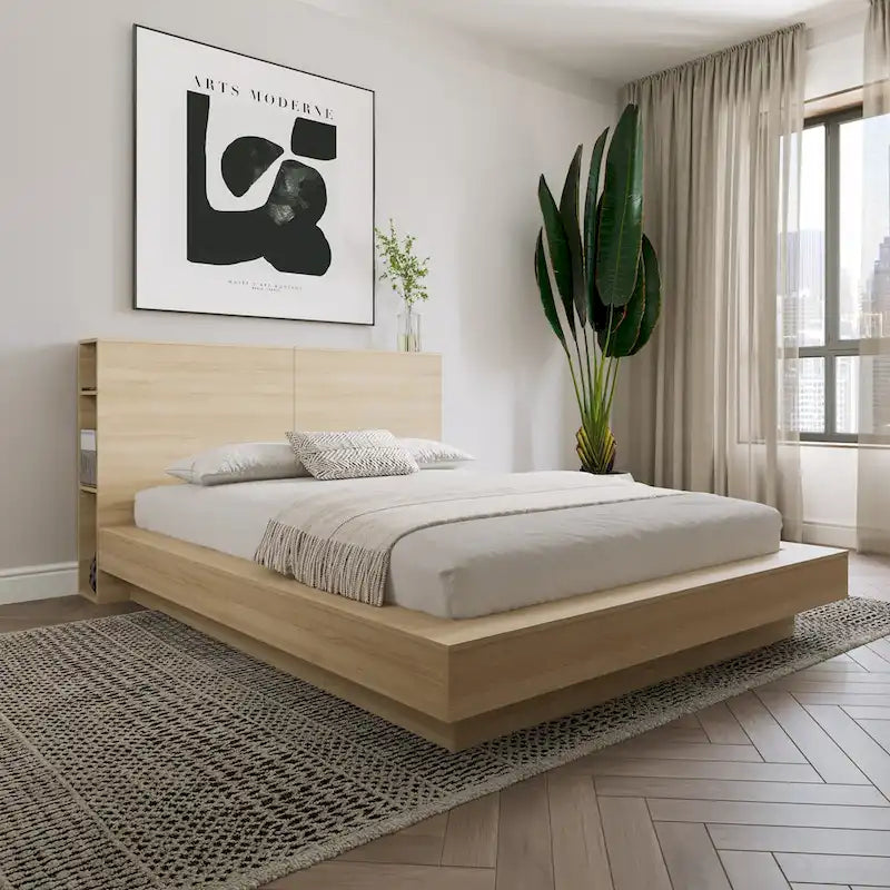 Modern Storage Headboard with Side Shelves
