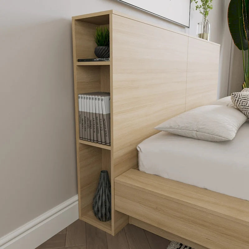 Modern Storage Headboard with Side Shelves