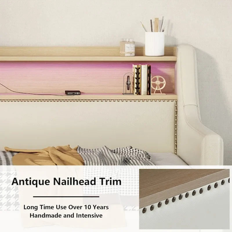 Upholstered Daybed with Storage Drawers, Charging Station and LED Lights
