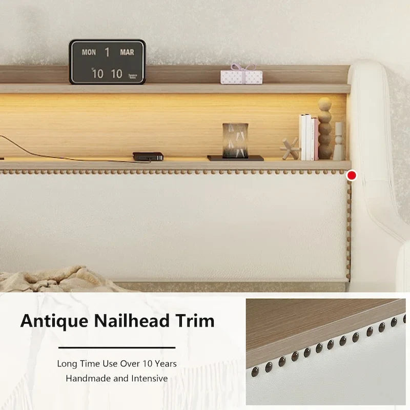 Upholstered Daybed with Storage Drawers, Charging Station and LED Lights
