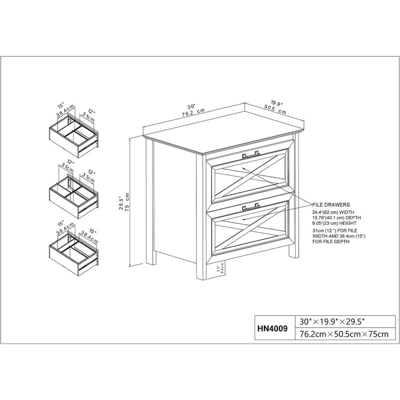 Washed Gray 2-Drawer Lateral Filing Cabinet