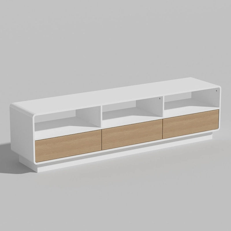 70.9" TV Stand with Oak Veneer Drawers and Open Shelving