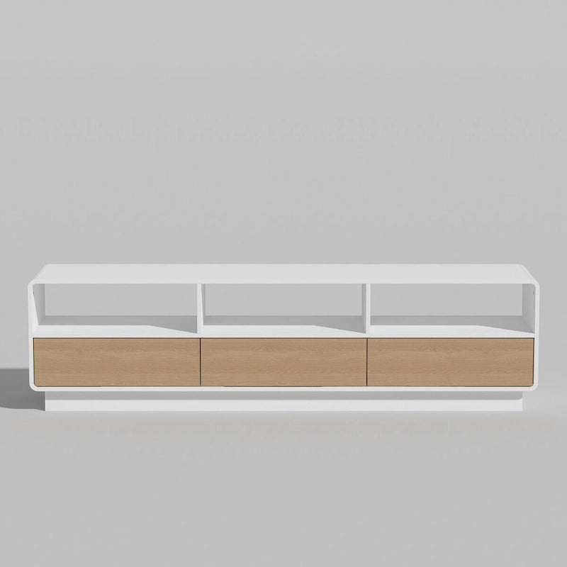 70.9" TV Stand with Oak Veneer Drawers and Open Shelving