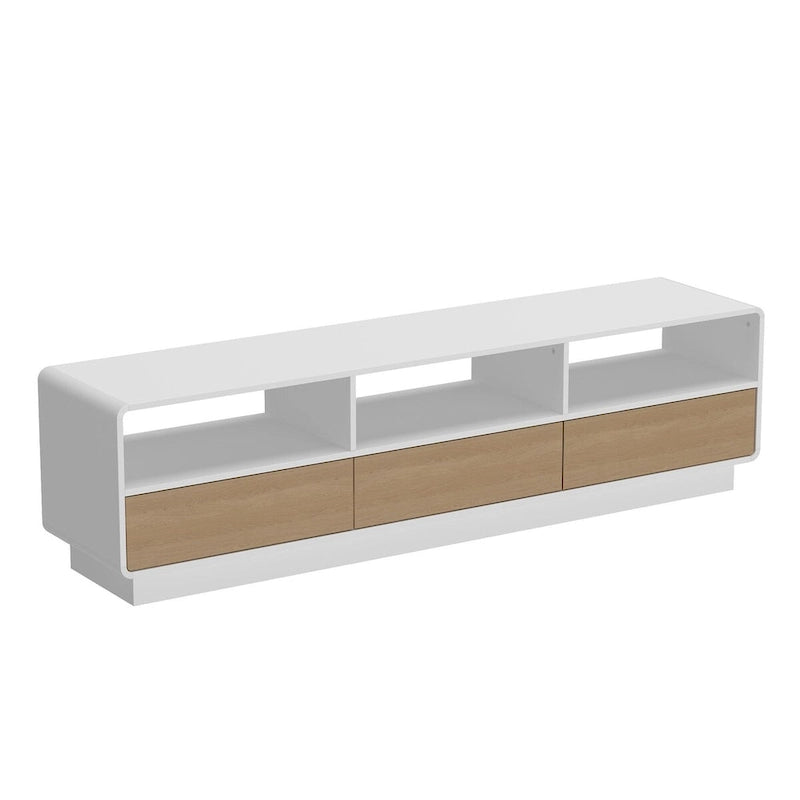 70.9" TV Stand with Oak Veneer Drawers and Open Shelving