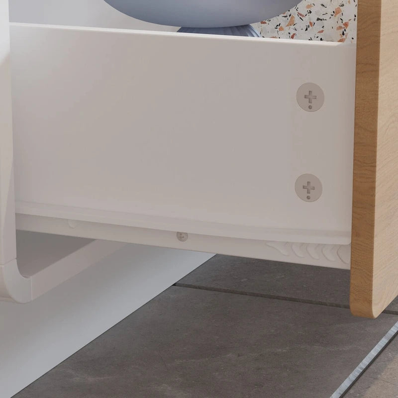 70.9" TV Stand with Oak Veneer Drawers and Open Shelving