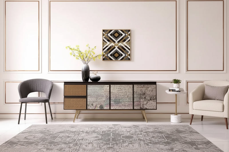 Modrest Phelan Modern Smoked Ash & Brass Buffet