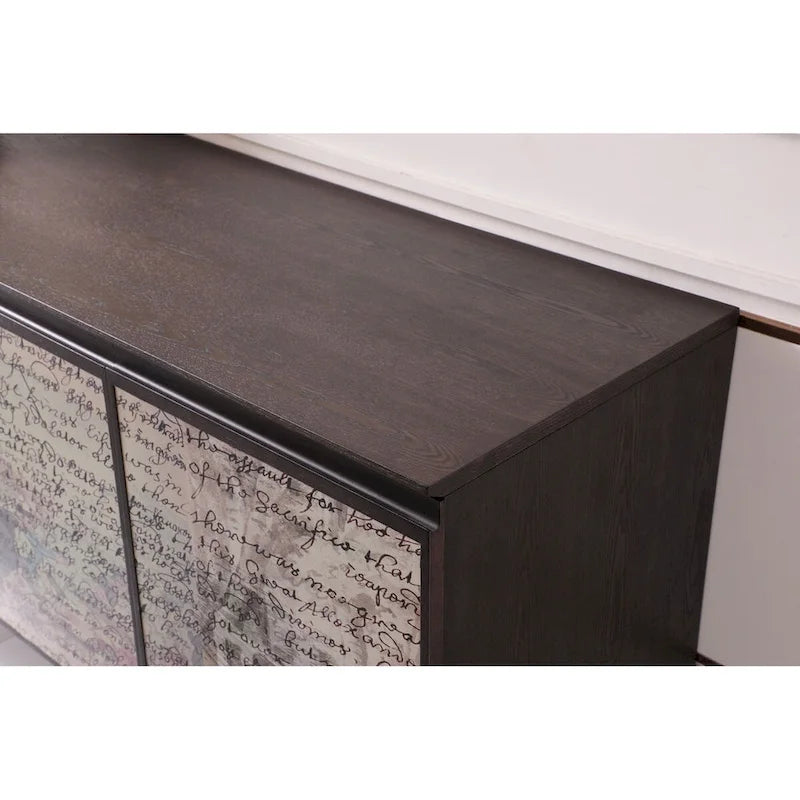Modern Smoked Ash and Brass Buffet with Decoupage Doors