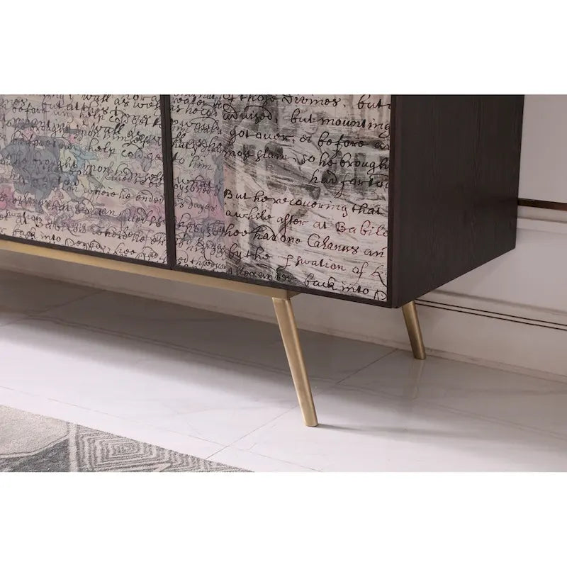 Modern Smoked Ash and Brass Buffet with Decoupage Doors