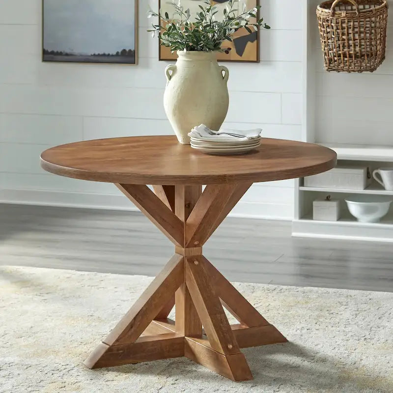 5-Piece Modern Farmhouse Pedestal Dining Set with Upholstered Chairs