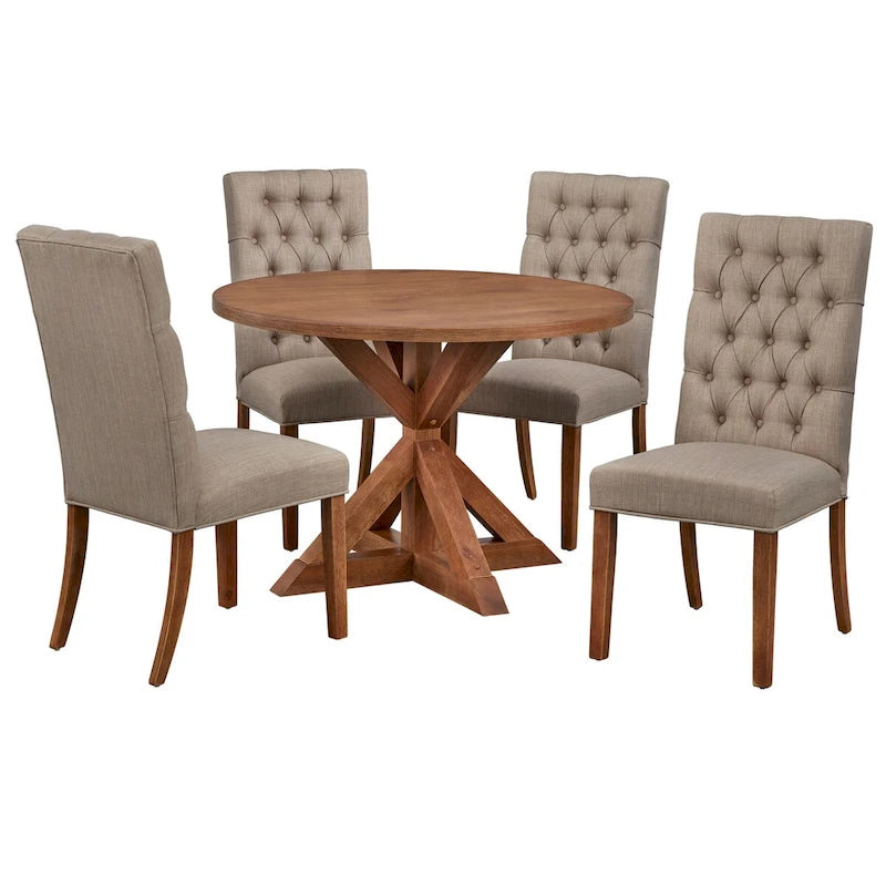 5-Piece Modern Farmhouse Pedestal Dining Set with Upholstered Chairs